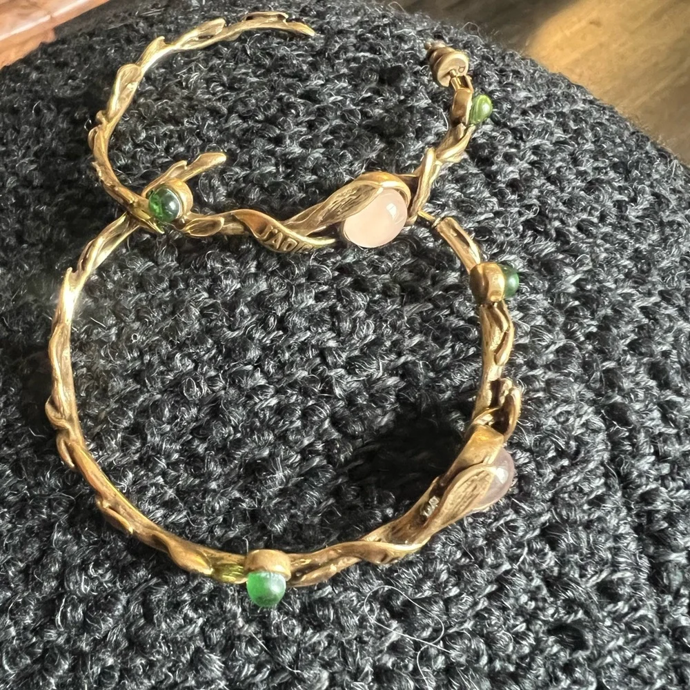 Elegant Gold and Green Women's hoop earrings - Picture 3 of 14